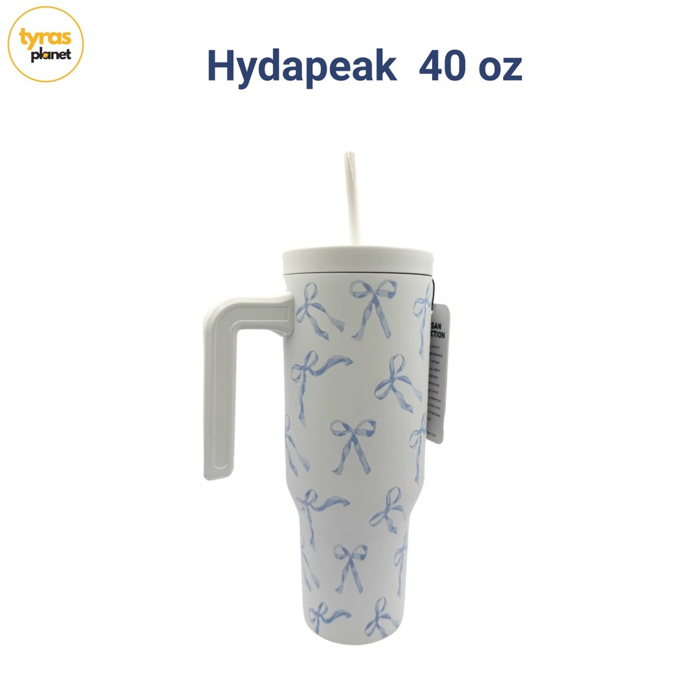 HydraPeak 40 oz Tumbler with Handle & Straw Lid - Blue Bow Gift set NEW